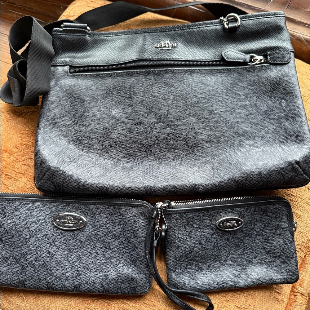 Coach Charcoal Crossbody Bag Set